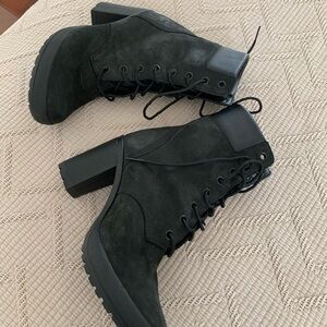 Timberland Black Lace-Up Chunky Heel Ankle Boots